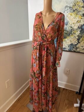 Floral Wrap Maxi Dress in Coral- Perfect Resort Wear